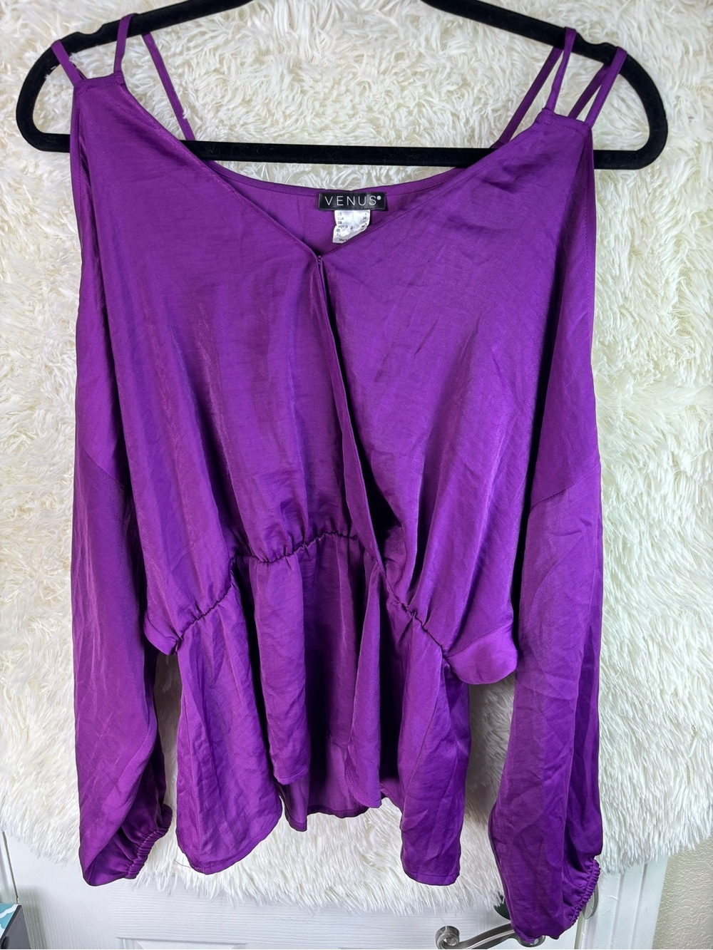 VENUS Vibrant Purple Cold-Shoulder Peplum Tunic - Picture 7 of 15